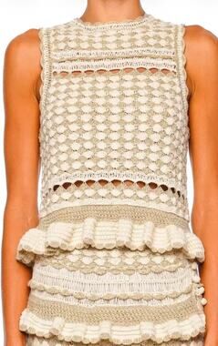 Zimmermann Wanderlust Crochet Frill Top in Metallic Gold Cream 1 US 6